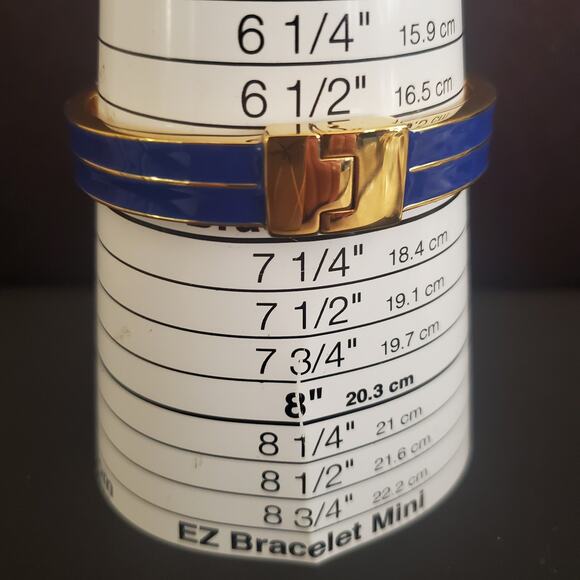 Michael Kors Logo Clasp Hinged Bangle Bracelet Blue Enamel and Gold Tone - Picture 3 of 6